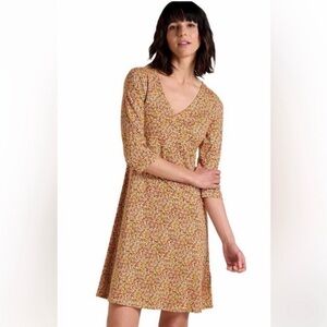 Toad & Co Rosalinda Dress Women's XL Floral V-Neck A-Line Organic Outdoors Boho
